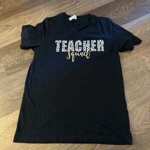Bella Canvas Black Tee with Leopard 'Teacher Squad' and Gold Script